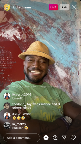 Screenshot of Taye Diggs on Lucky Charms Instagram Live