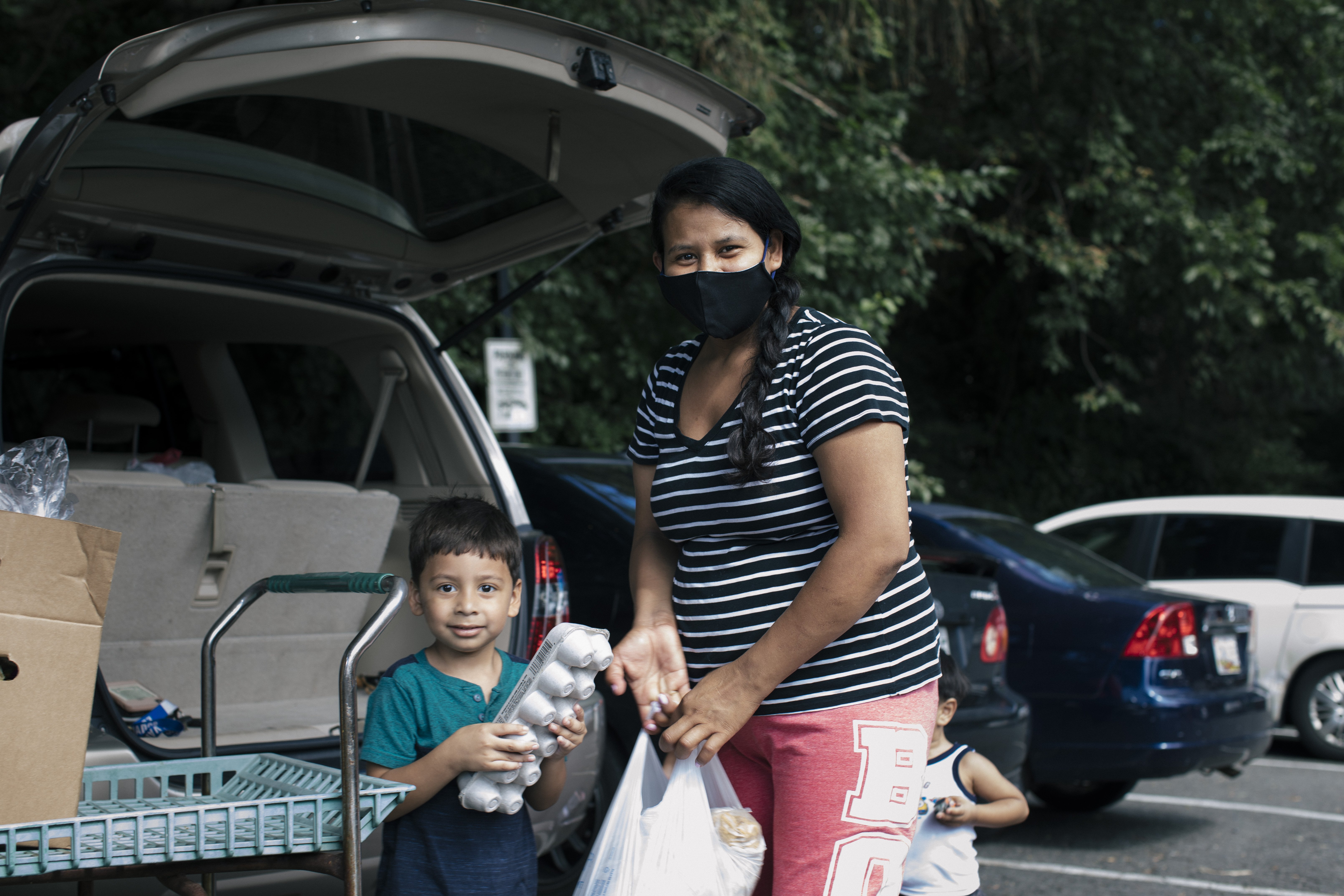 Family receiving food donations